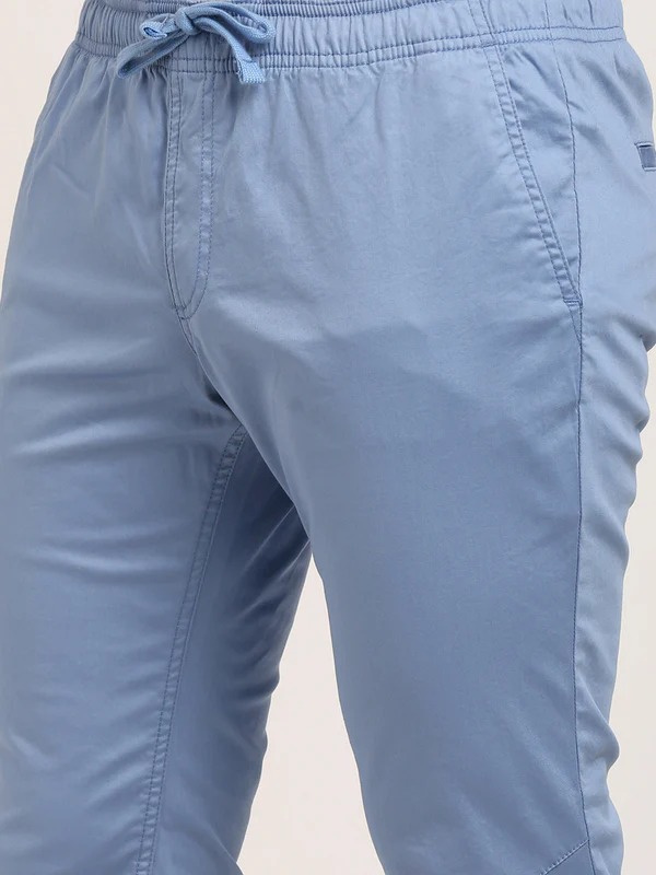 Indian Terrain Men's Comfort Fit Solid Blue Trousers